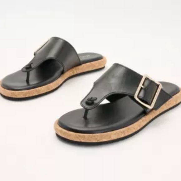 Kelsi Dagger Shoes - Kelsi Dagger Theory Black Leather Thing Buckle strap Sandals Size 8.5 NEW